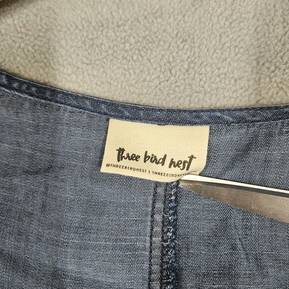 Three Bird Nest Robbie Chambray Ruffle Boho Cottage Prairie Denim Jacket Poncho - Picture 5 of 7